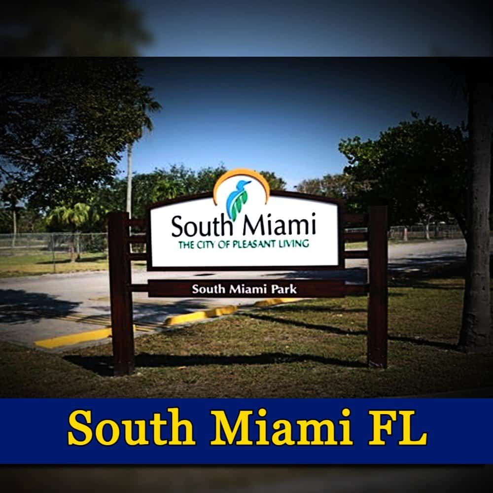 Sign for South Miami Park in South Miami, FL. The sign reads: 