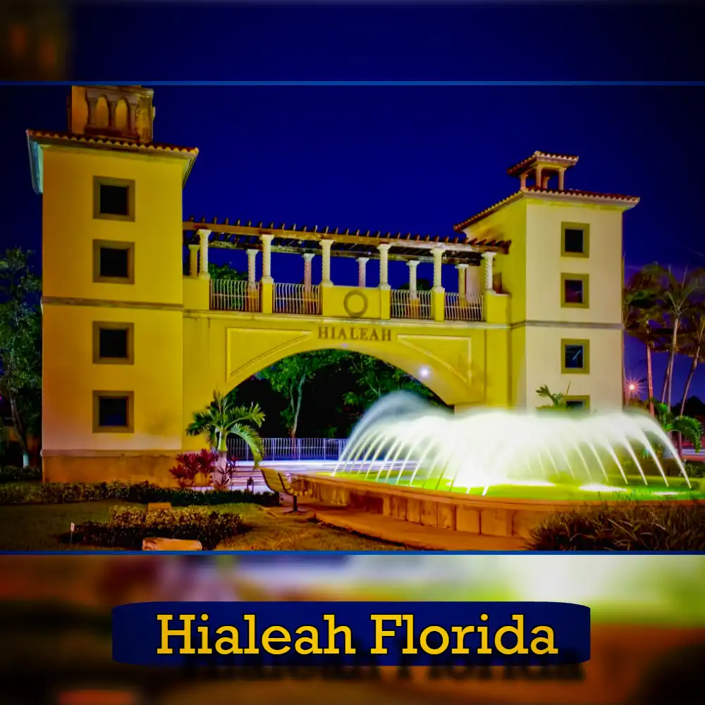 A night view of a lit-up architectural structure labeled 