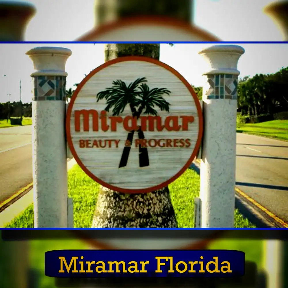 A sign featuring two palm trees and the text 