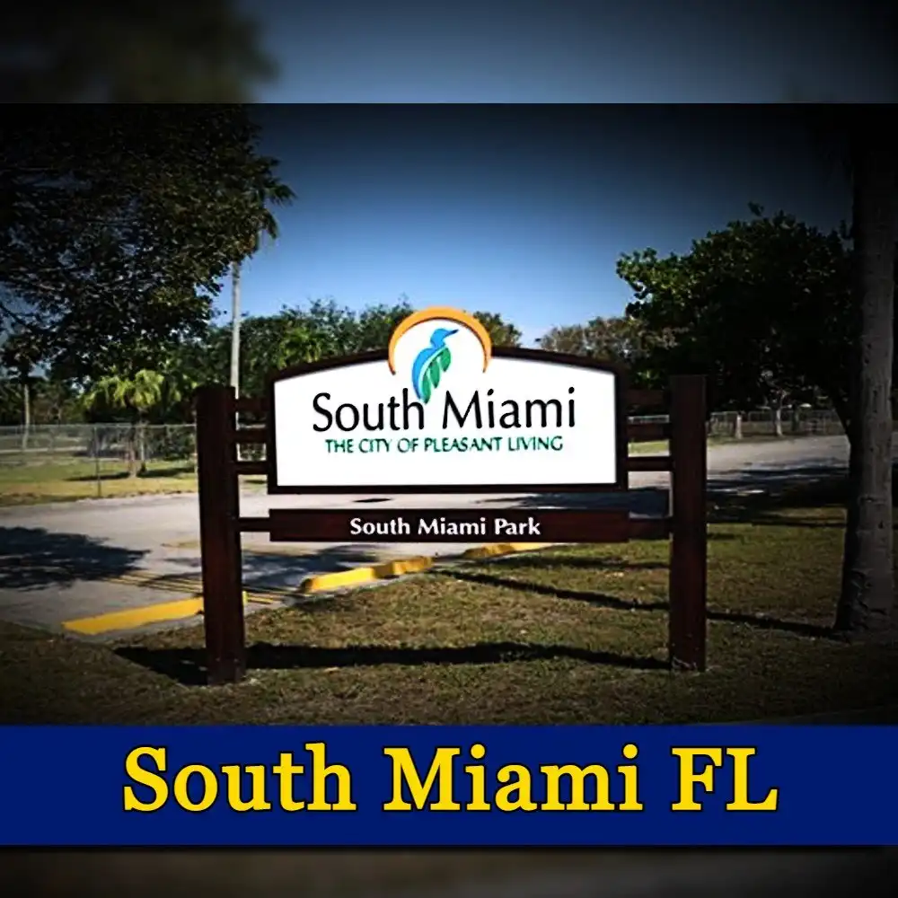 Sign for South Miami Park in South Miami, FL. The sign reads: 